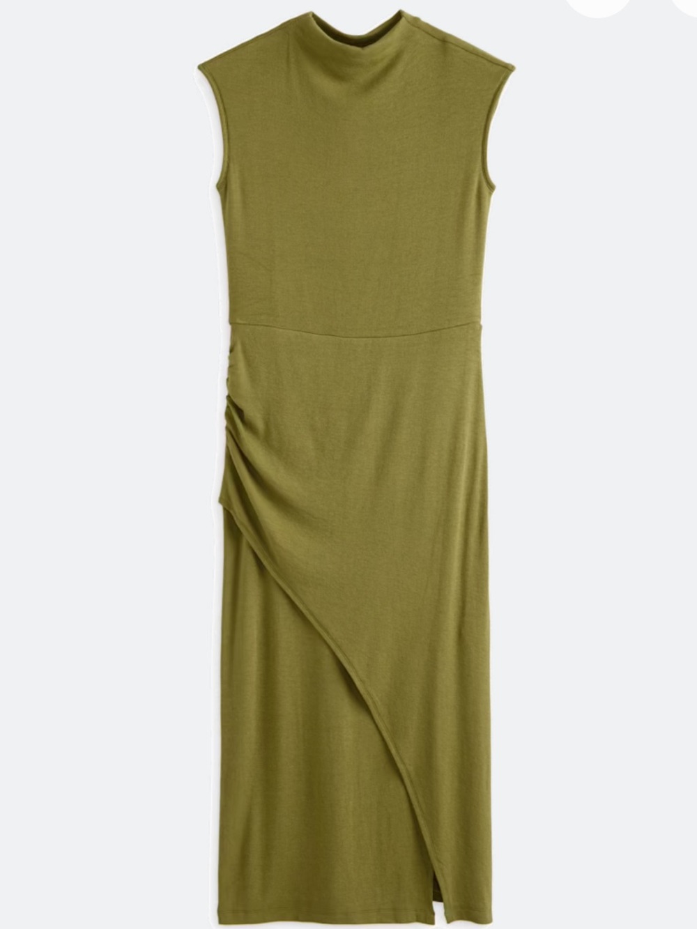 The Commons Mischa Fitted Cap Sleeve Dress in Olive l Side Gather